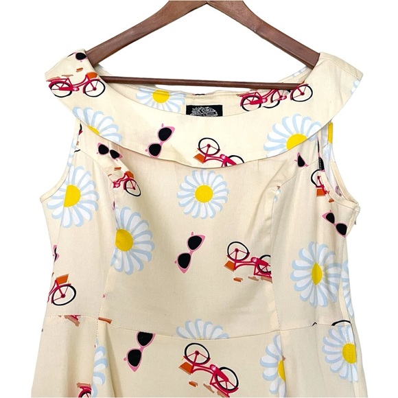 Hearts & Roses Bicycles Sunglasses Daisies Retro Swing Sleeveless Midi Dress 12 - Picture 4 of 11